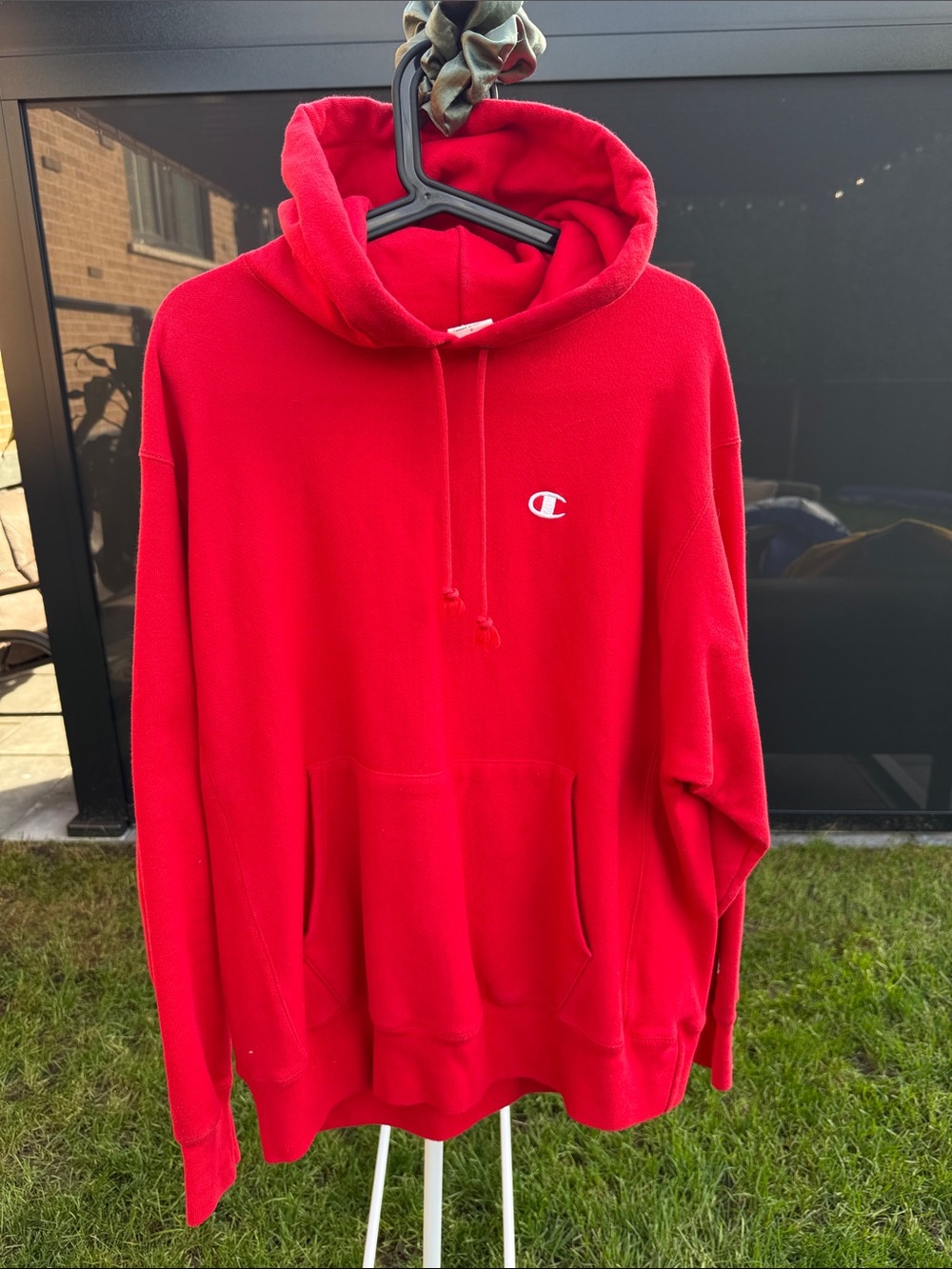 Champion Red Pullover Hoodie with Small Chest Logo